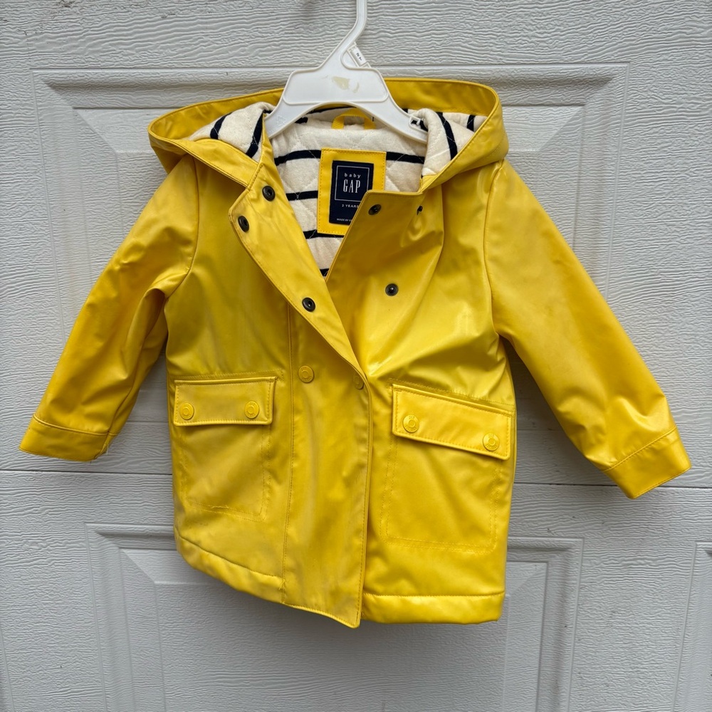 GAP Baby Yellow Hooded Rain Jacket with Striped Lining